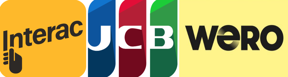 Logos of interac, JCB and Wero.