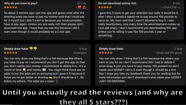 Various reviews of the app "Simply Draw".