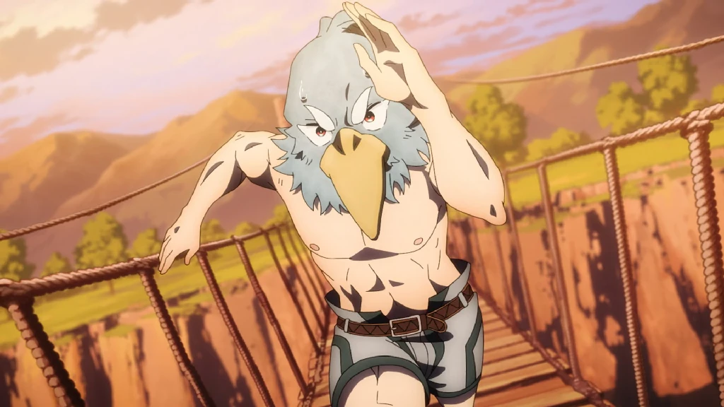 Bird man running on bridge