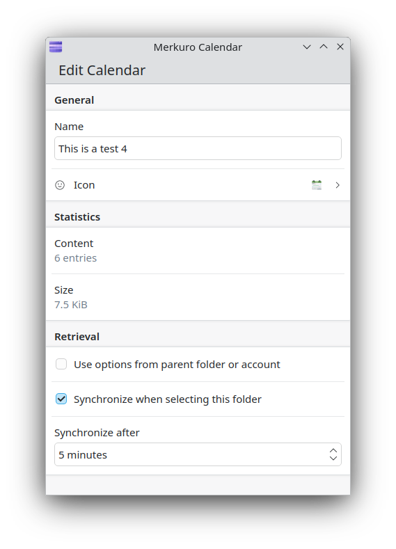 A screen shot that shows Merkuro the calendar-editing dialog window.