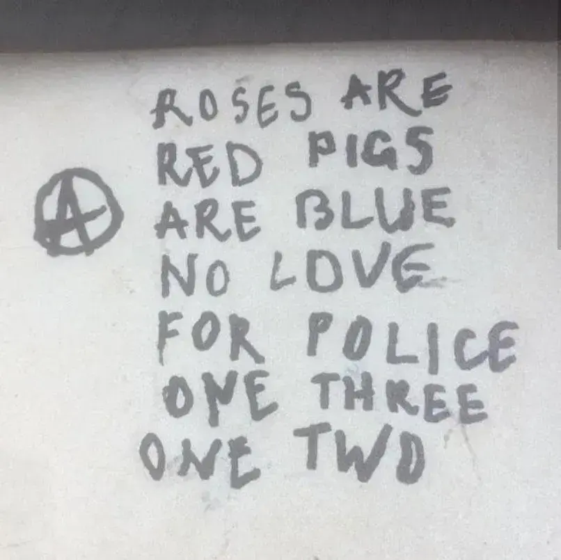 Roses are red/pigs are blue/no love for police/one three one two
