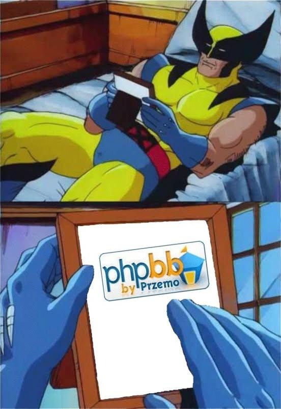 wolverine rzewnie spoglądający na obrazek, którego nie widzimy, druga ramka ujawnia, że jest na nim logo phpbb by przemo