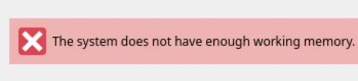 Image description: Screenshot of error message from Debian graphical installer. 

Image text: The system does not have enough working memory.