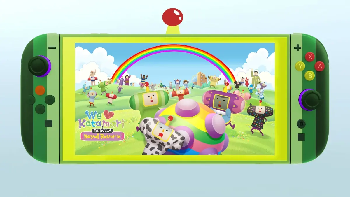 A Nintendo Switch 2 themed after Katamari Damacy's main character's head.