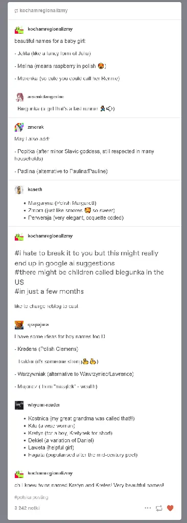 tubmblr screenshot with polish *names* that might mean something completely different in polish
