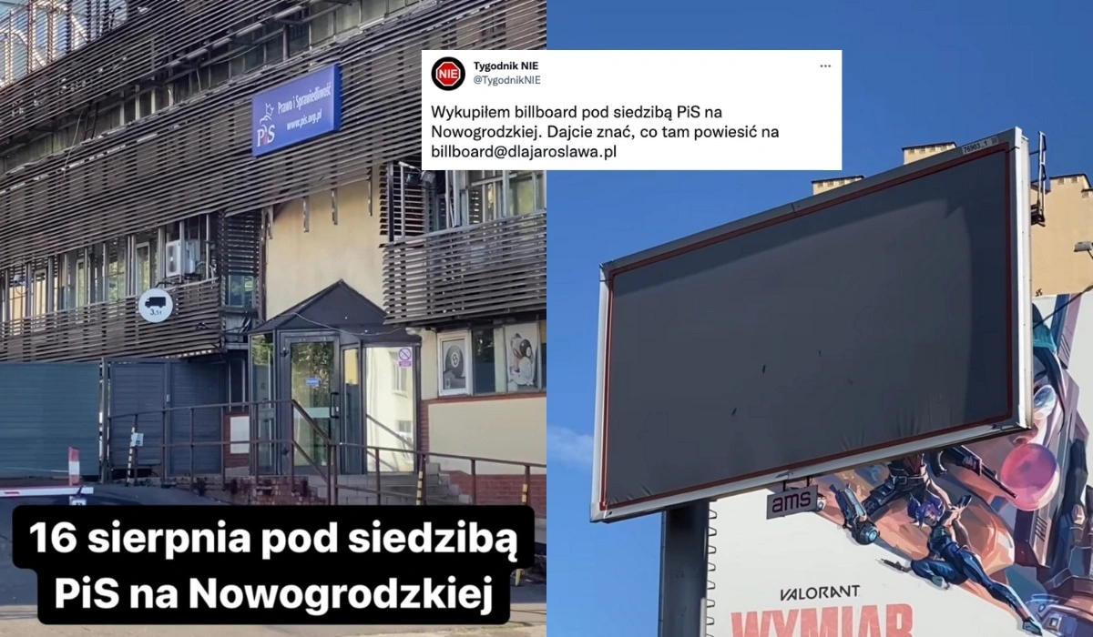 Michał Marszał z Tygodnika NIE wykupił billboard pod siedzibą PiS i zastanawia się, co tam wrzucić | Donald.pl