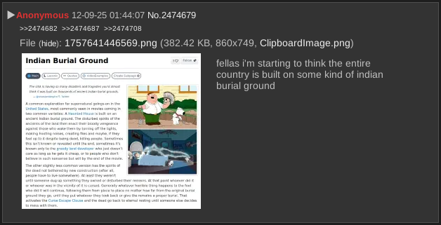 "fellas, I'm starting to think the entire country is built on some kind of Indian burial ground."