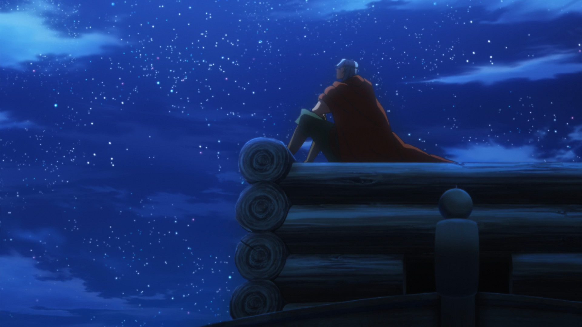 helck siting on the roof of a boat and looking at stars